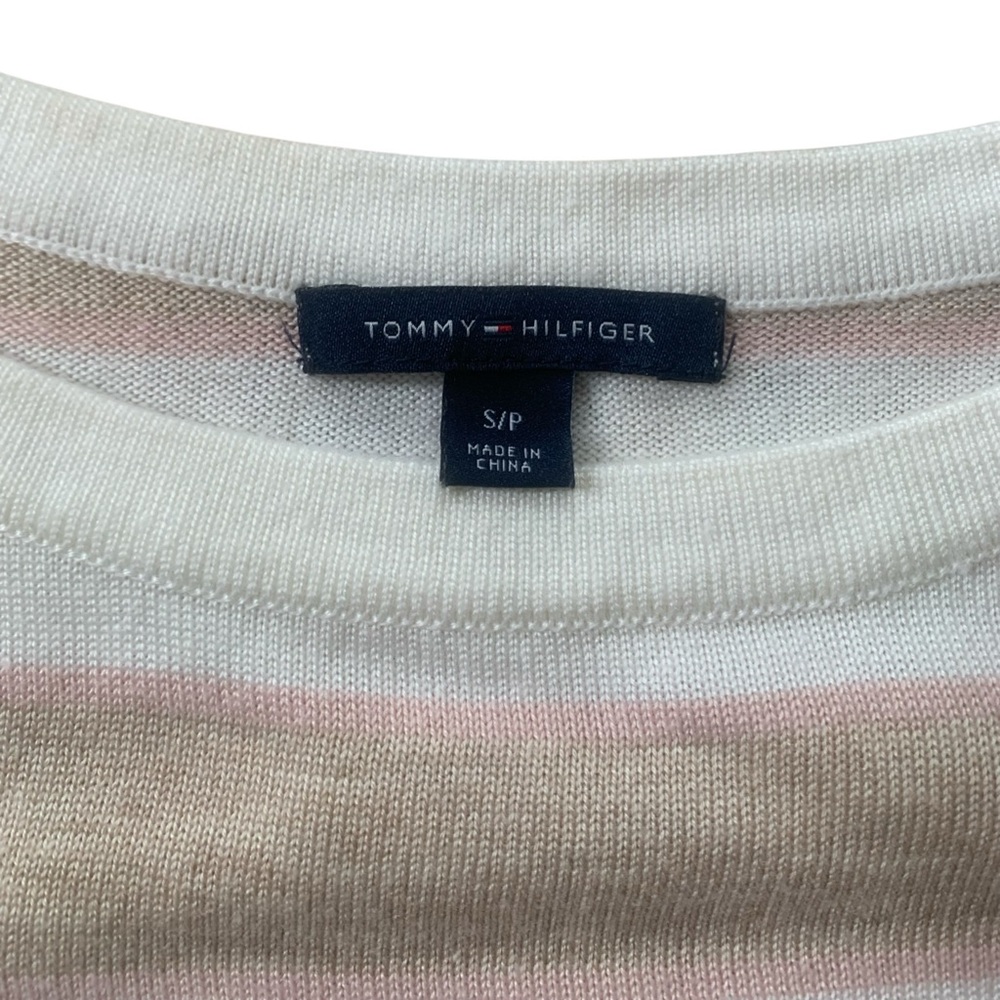 Tommy Hilfiger Striped Nautical Shoulder Button Sweater Pink Tan Cream Small - Picture 4 of 8